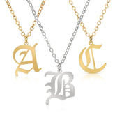 Stainless Steel Gothic, Old English Initial A - Z Letter Alphabet Pendant Necklace